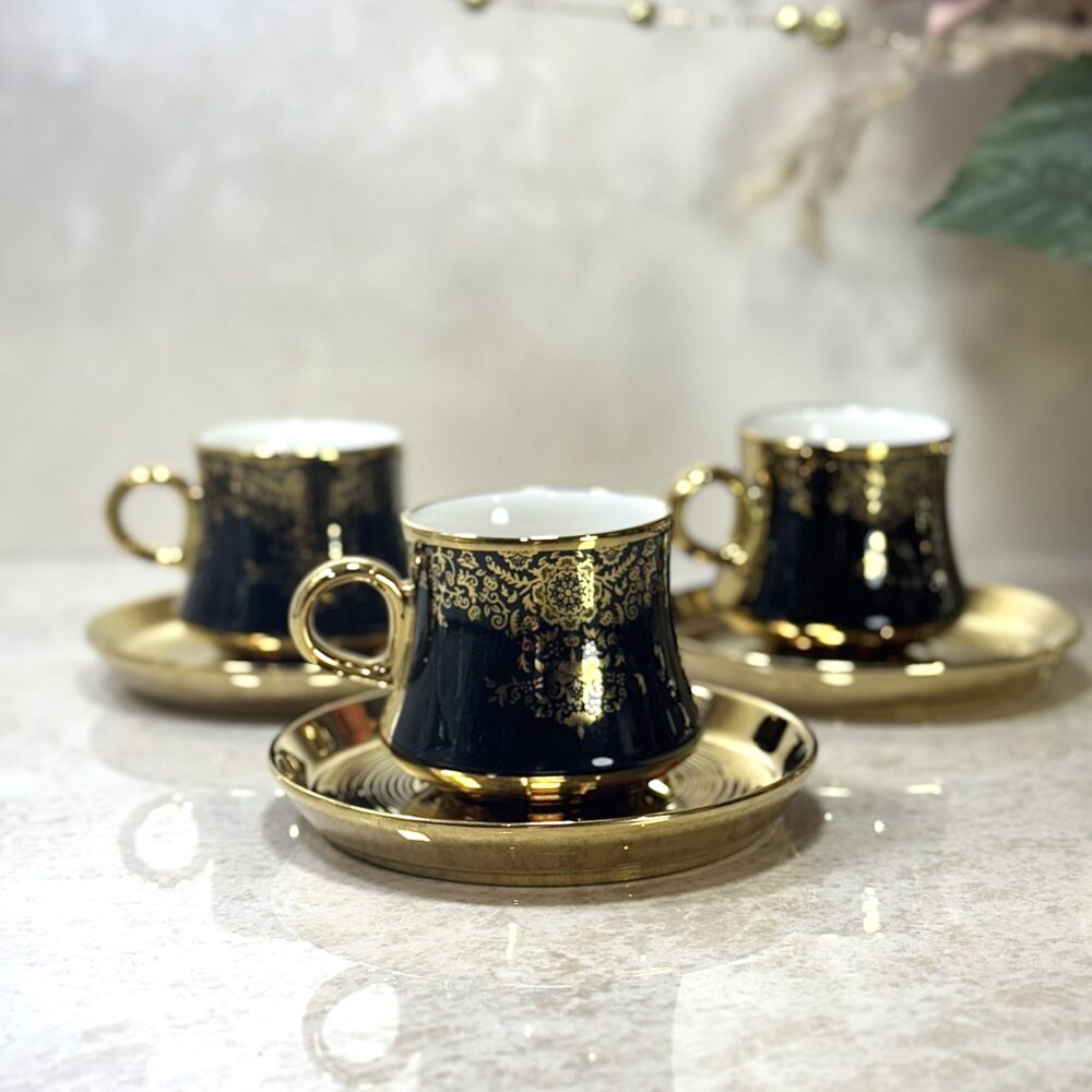 Set de 6 Tasses à Café Noir et Doré – Élégance Moderne et Raffinée