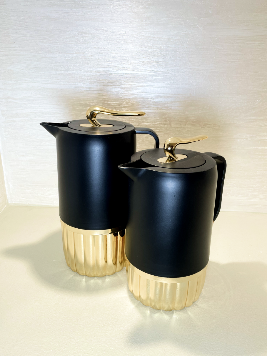 Ensemble de 2 Thermos Noir avec Base Dorée