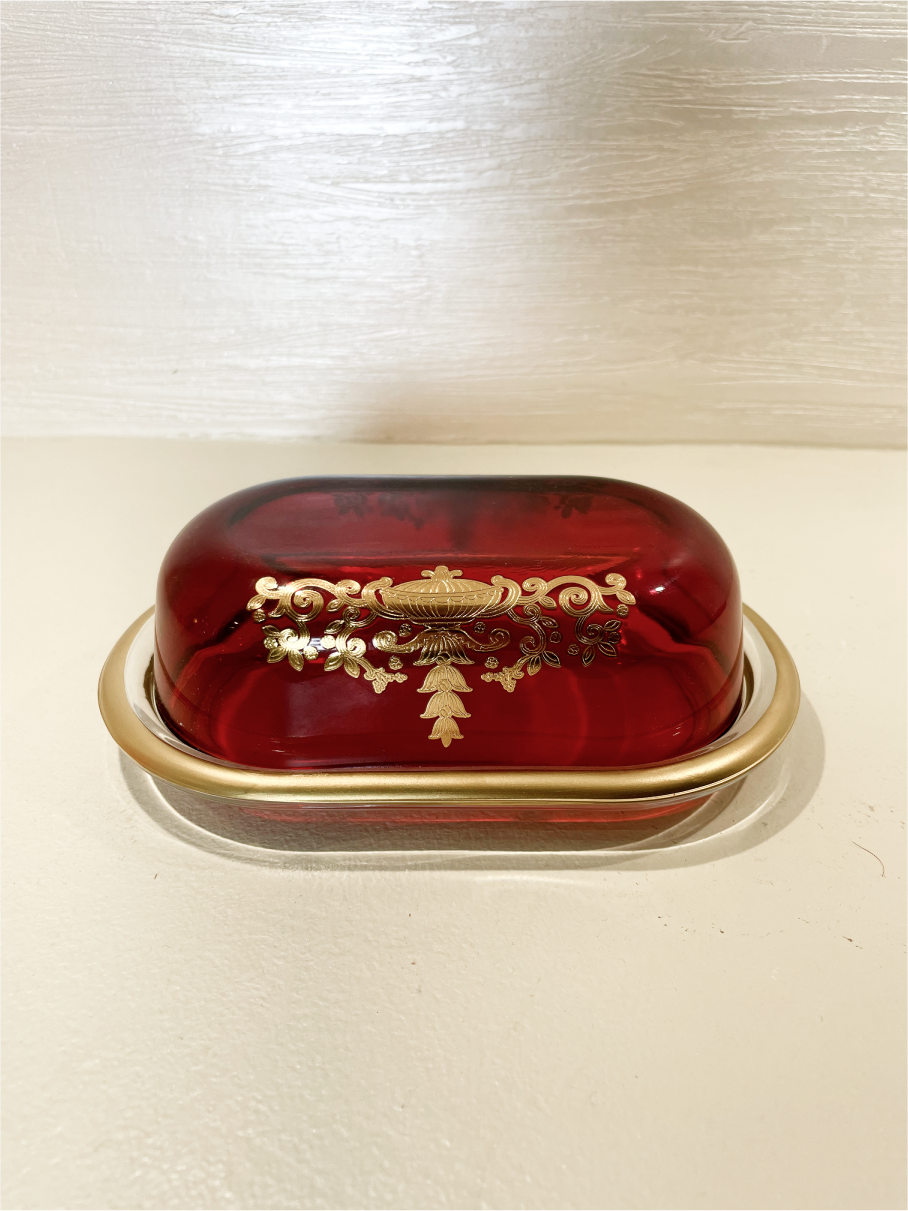Beurrier Artisanale en Verre Rouge Tanné