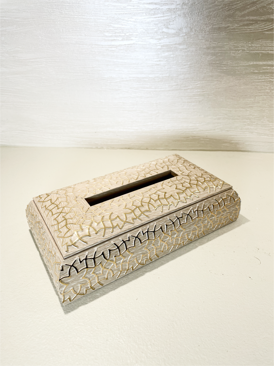 Boîte à Mouchoirs en Bois avec Motif Doré - 4
