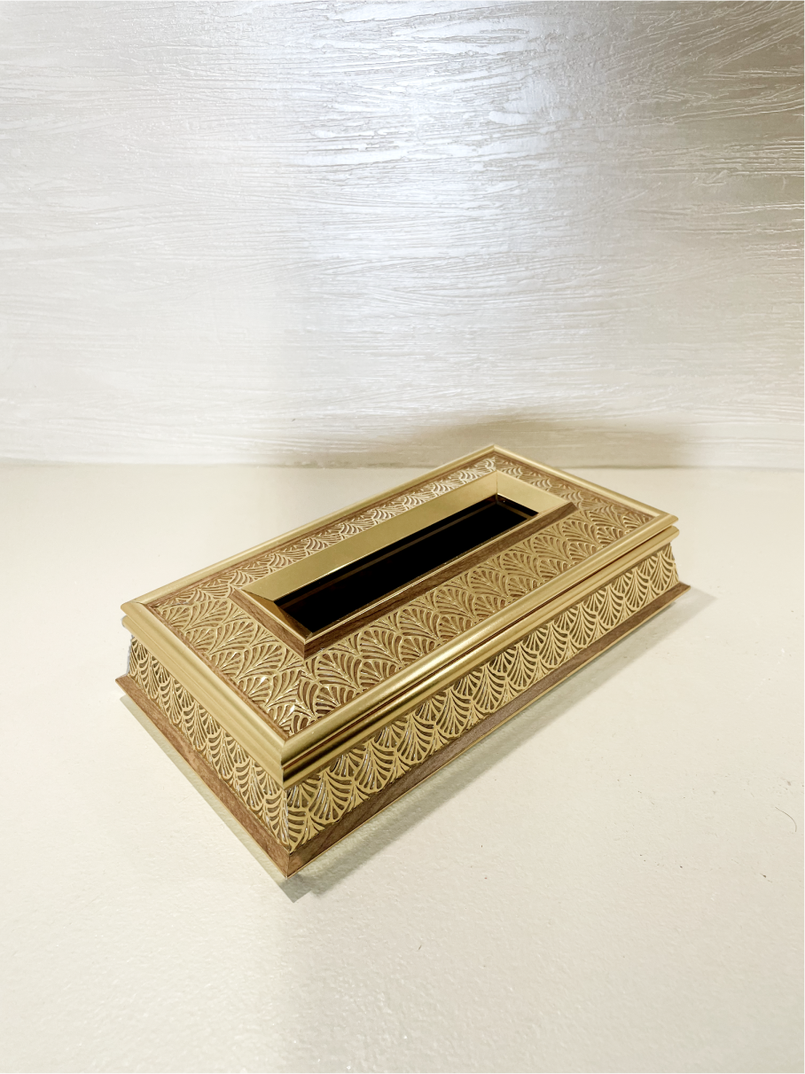 Boîte à Mouchoirs en Bois avec Motif Doré - 3