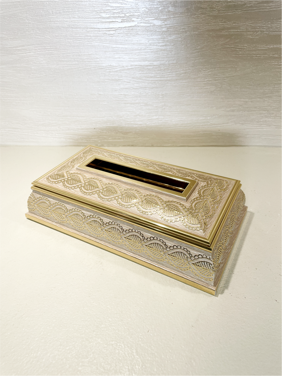 Boîte à Mouchoirs en Bois avec Motif Doré Élégant - 2