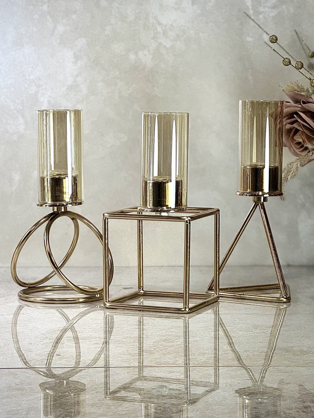 Ensemble de 3 Bougeoirs Géométriques Modernes en Métal – Design Élégant pour Décoration Contemporaine