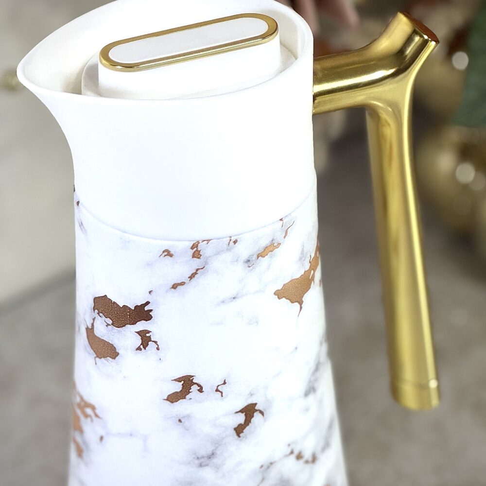 Ensemble de 3 Thermos Blancs avec Décorations Dorées Marbrées