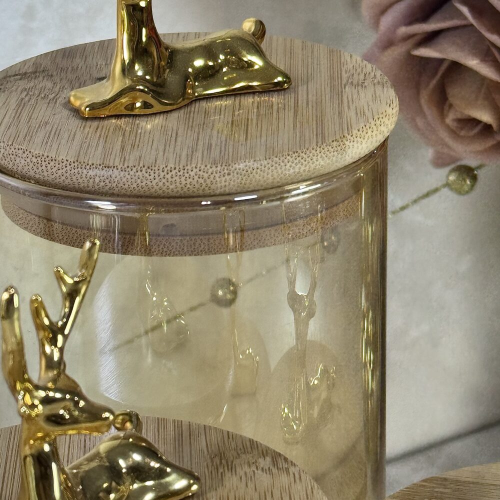 Ensemble de 4 Contenants en Verre Ambre Clair avec Couvercle en Bambou
