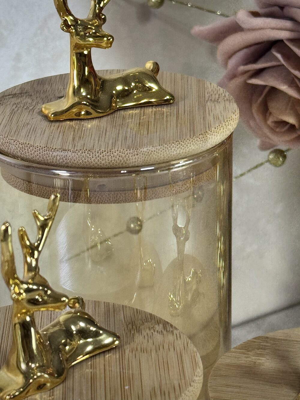 Ensemble de 4 Contenants en Verre Ambre Clair avec Couvercle en Bambou