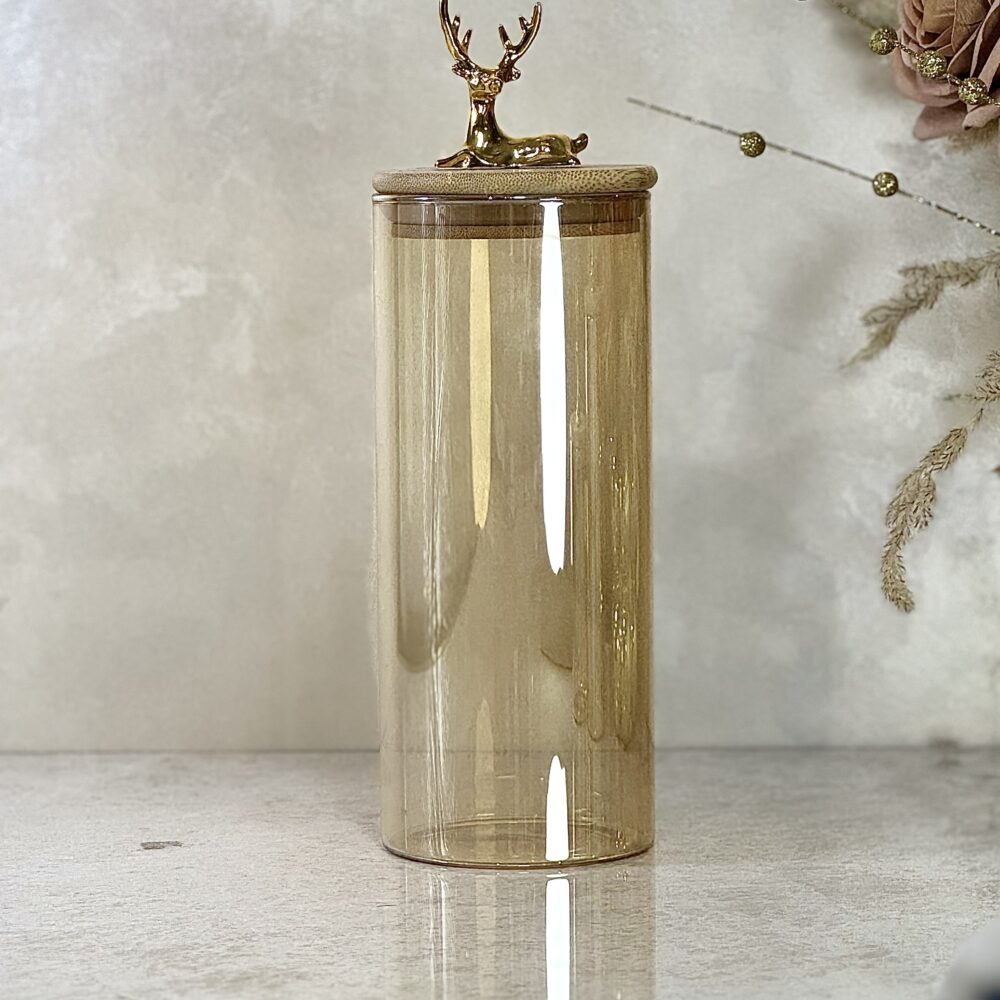 Ensemble de 4 Contenants en Verre Ambre Clair avec Couvercle en Bambou