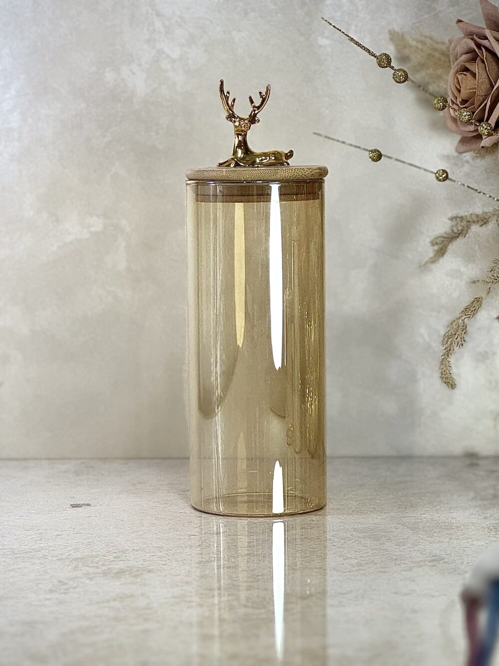 Ensemble de 4 Contenants en Verre Ambre Clair avec Couvercle en Bambou