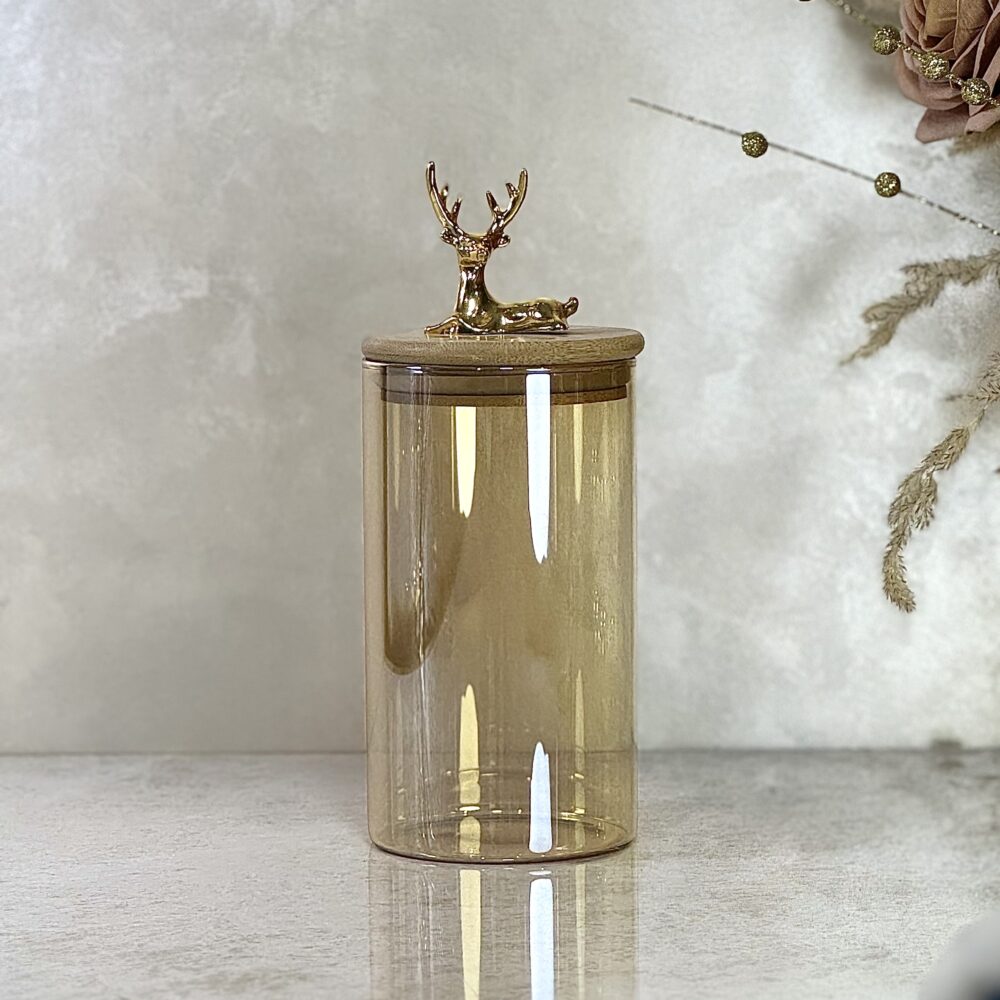 Ensemble de 4 Contenants en Verre Ambre Clair avec Couvercle en Bambou