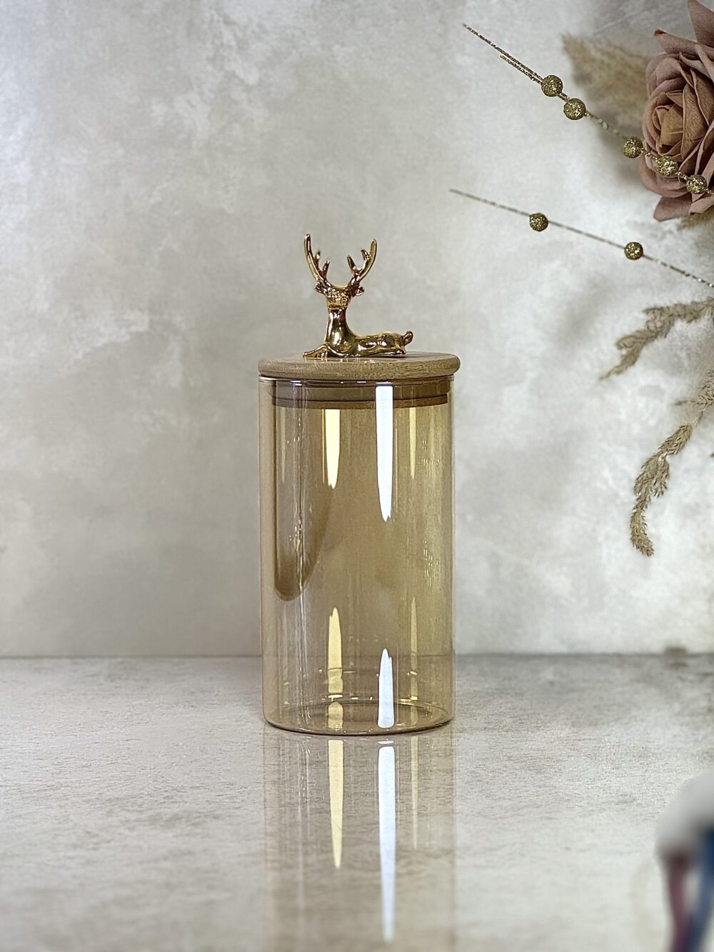 Ensemble de 4 Contenants en Verre Ambre Clair avec Couvercle en Bambou