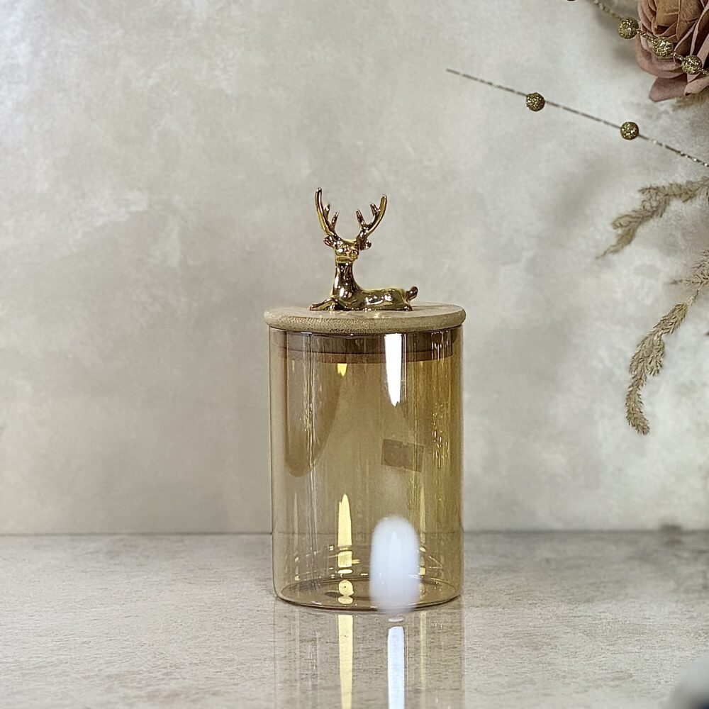 Ensemble de 4 Contenants en Verre Ambre Clair avec Couvercle en Bambou