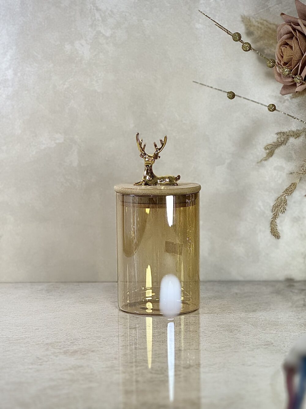 Ensemble de 4 Contenants en Verre Ambre Clair avec Couvercle en Bambou