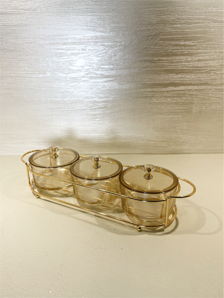 Ensemble de 3 Petits Contenants Ronds en Verre Ambre Clair