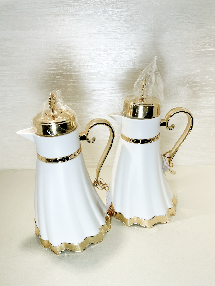 Ensemble de 2 Thermos Élégants Blancs et Dorés