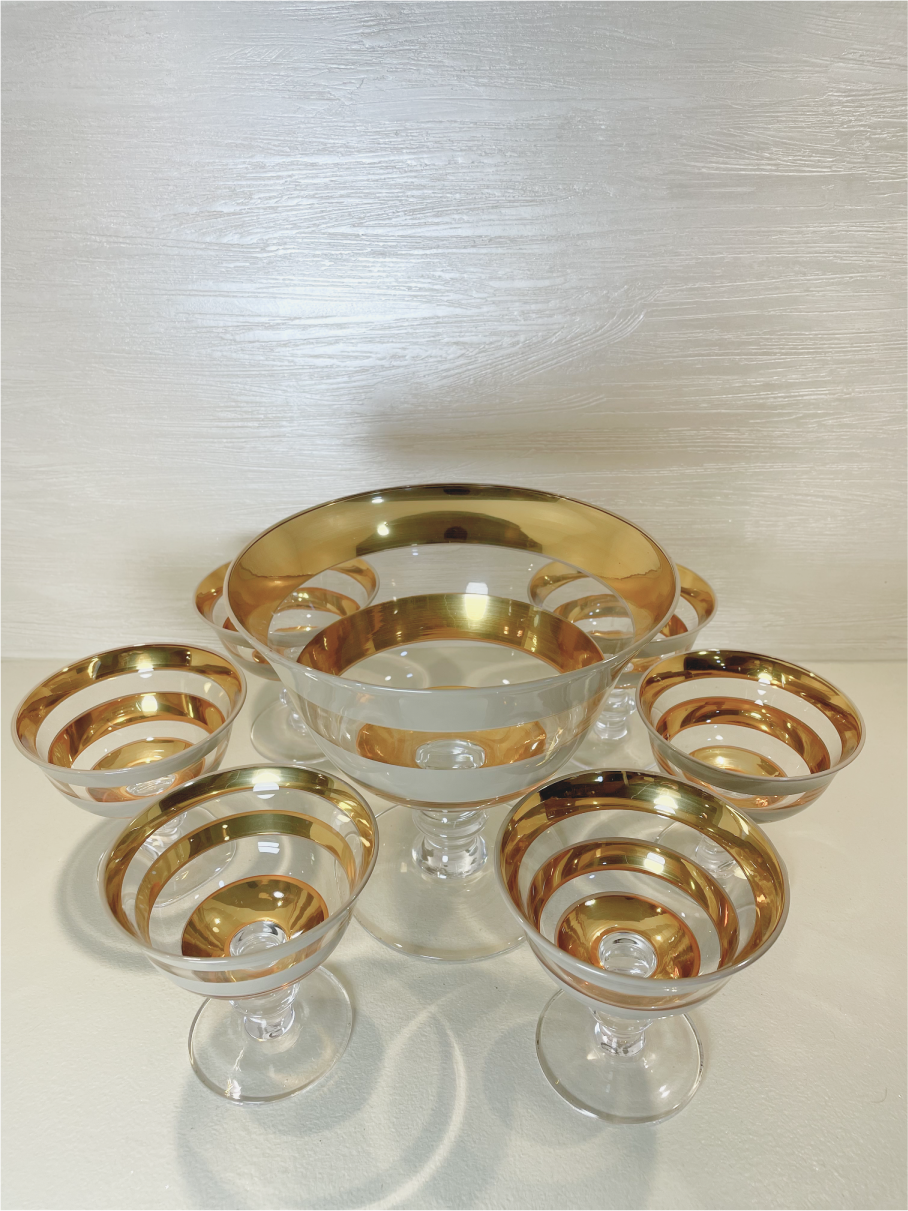 Grande Coupe avec 6 Coupes Large, Décorations Anneaux Dorés