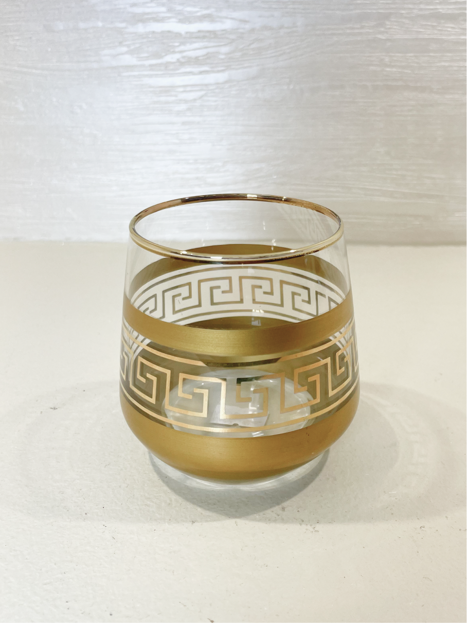 Ensemble de 6 Grands Verres Transparents avec Décorations Dorées