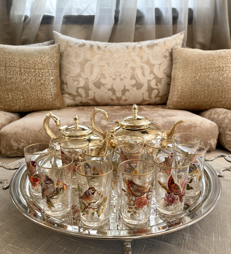 Ensemble de 12 Verres à Thé Marocains avec Illustrations Artistiques d'Oiseaux