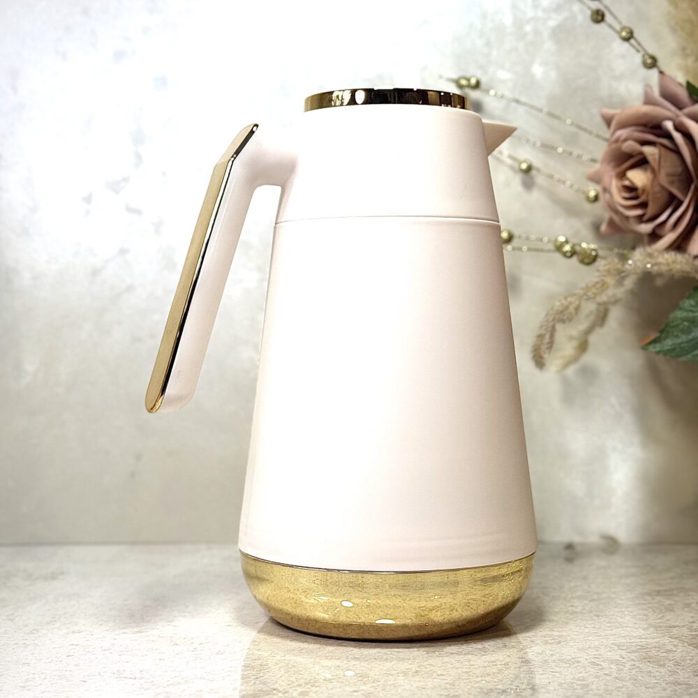 Thermos Beige Élégant avec Motifs Dorés – Style Simple et Raffiné