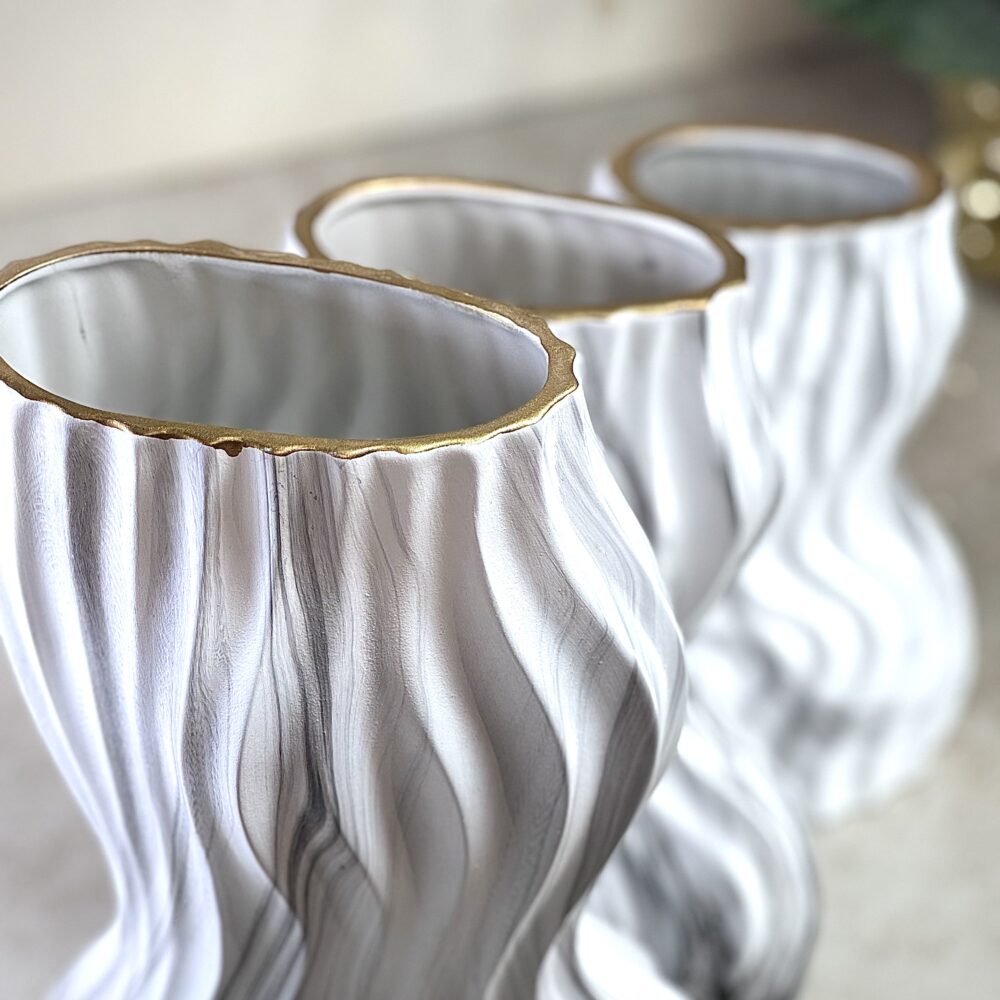 Ensemble de 3 Vases Silhouette Moderne Blancs avec Touches de Gris