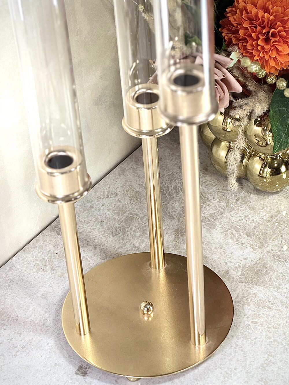 Bougeoir à 3 Bougies en Métal Doré – Design Élégant et Haut pour Décoration Raffinée