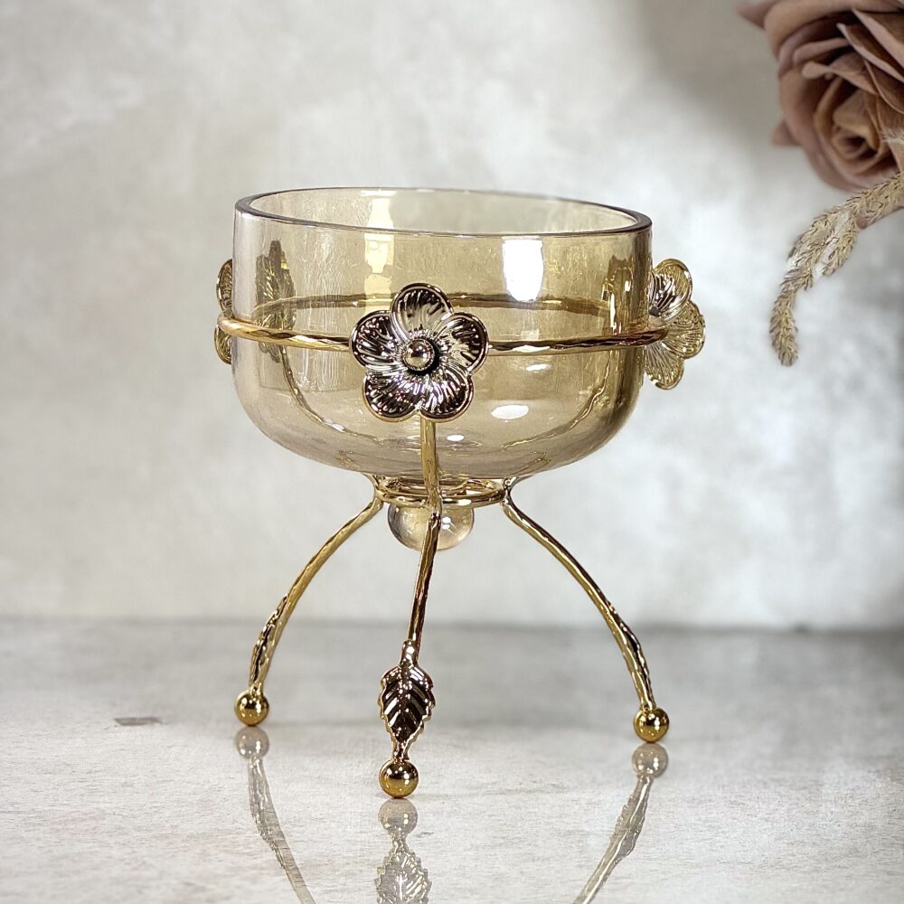 Ensemble de 2 Bols sur Supports Métalliques Dorés – Design Élégant à 3 Pieds pour Décoration ou Présentation