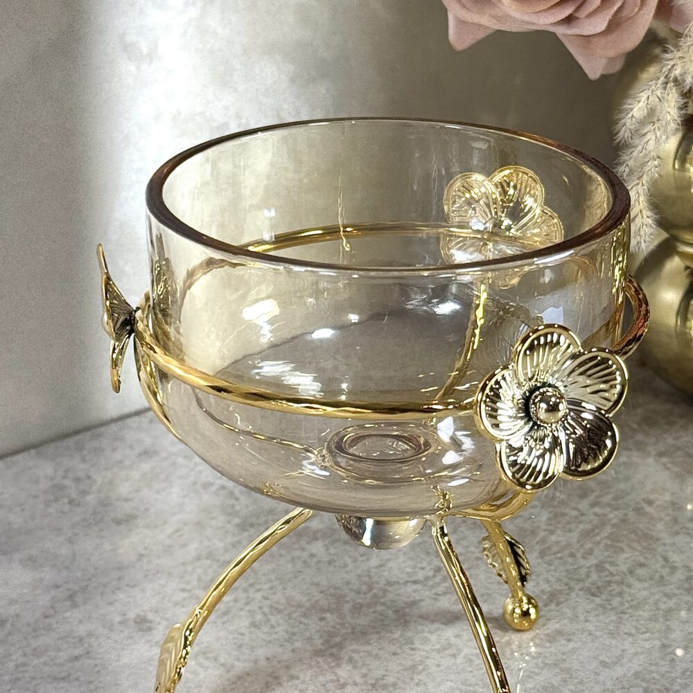 Ensemble de 2 Bols sur Supports Métalliques Dorés – Design Élégant à 3 Pieds pour Décoration ou Présentation