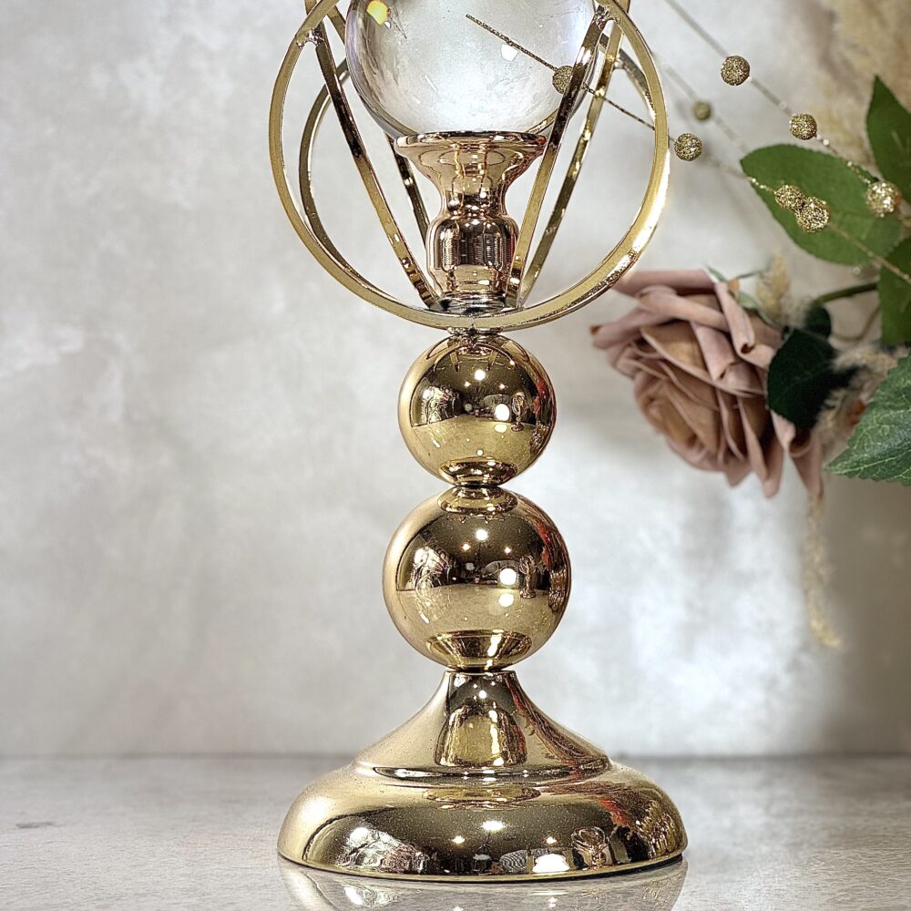 Torche Décorative Dorée avec Boule en Cristal – Élément Raffiné pour Intérieur Luxueux