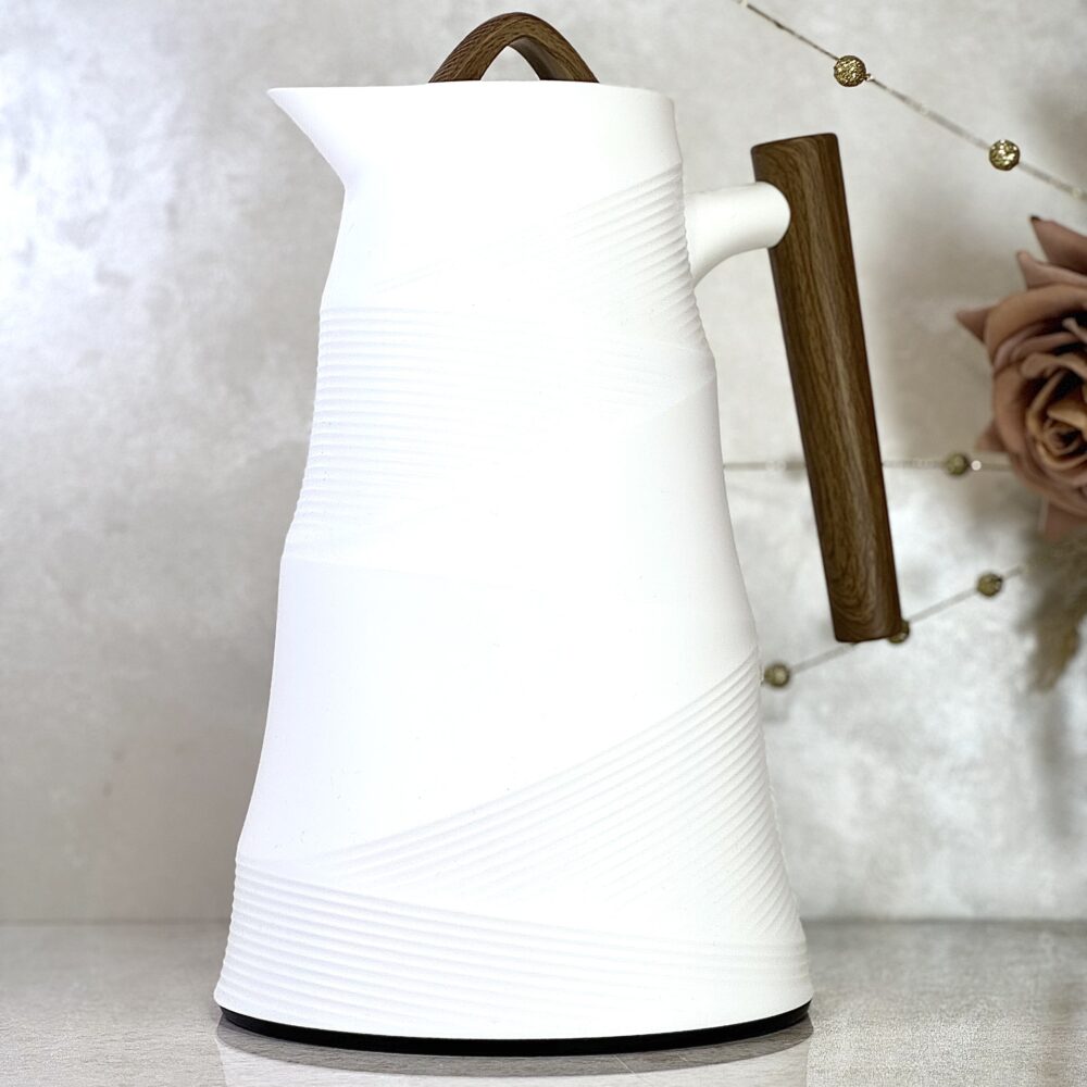 Thermos Élégant Blanc avec Détails en Bois